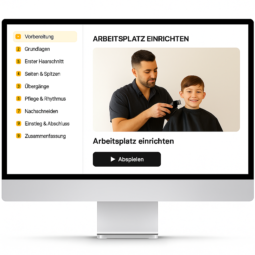 Kursoberfläche am Computer: Video-Module, Fortschritt & klare Struktur